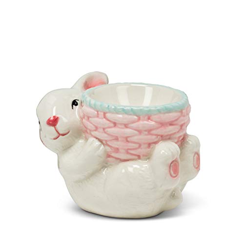 Abbott Collection 27-Frolic Bunny with Basket Egg Cup, White