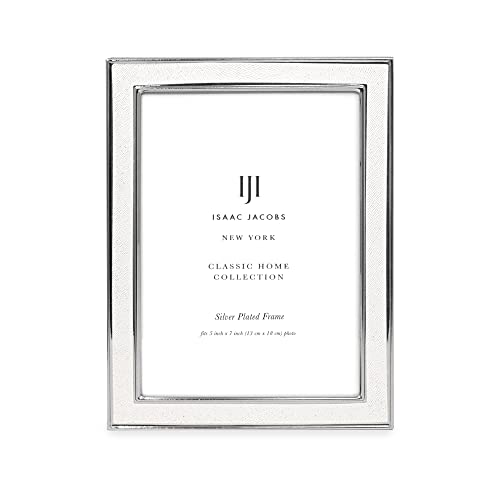 Isaac Jacobs 5X7 White Textured Leather (Vertical & Horizontal) & Silver Metal Picture Frame, With Black Fabric Easel, Wall-Mountable, Made For Tabletop, Wall-Hanging, Home Or Office (5X7, White W/ Silver) #TOP1