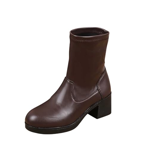 Bottines pour femme marron à talon épais stable et bout rond grand confort 39.5 EU