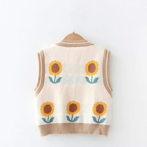 Image of Lunoakvo Women Pink Peach Flower Embroidery Knitted Sleeveless O-Neck Knitwear Sweater Vest