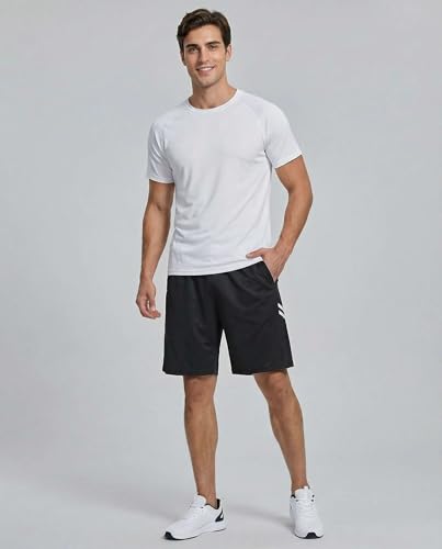 Image of Real Essentials Men's 5 Pack: 9 inch Dry-Fit Shorts - Athletic Gym, Workout, Basketball, Running, Casual Lounge Active Pockets