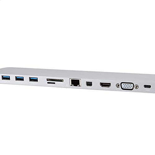 Amazon Basics Aluminum Type-C Docking With Mini Displayport, Hdmi, Vga, 3 Usb-A, Ethernet, Sd/Tf Card Reader, Audio, And Type-C Charging Port (Pd 100W) - Pedestal, Gray #TOP1