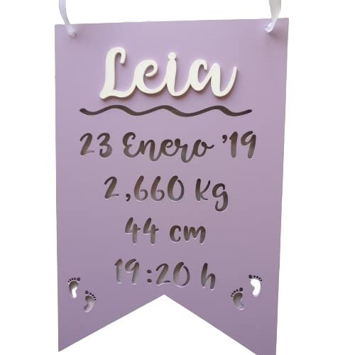 Natalicio de madera banderín personalizado nombre y datos de nacimiento bebé infantil, regalo recién nacido niño y niña para decoración habitación birthday birth plate