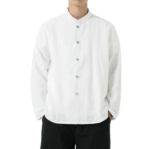 Chemise en coton pour homme à manches longues au style chinois rétro et finitions raffinées