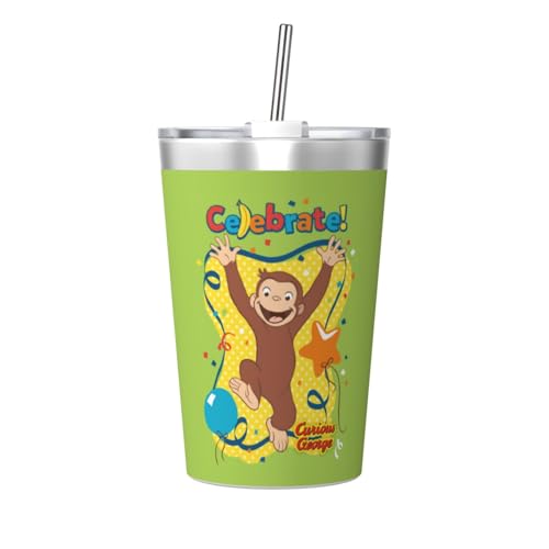 タンブラー おさるのジョージ 水筒 ストローカップ マグボトル コップ 340ml ストロー付き 魔法瓶 真空断熱 保温保冷 コーヒー おしゃれ 直飲み 車用 子供 遠足 通勤 通学
