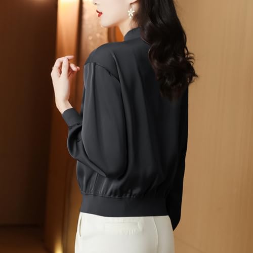 Womens Bomber Jacket Satin Silk Coat Casual Stand Collar Zip Up Lightweight Fall Fashion Jackets with Pockets3