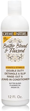 Creme of Nature Double Duty Detangle and Slip Rinse-Out and Leave-In Conditioner with Butter Blend, Flaxseed and Argan Oil, Moisture-Rich, Multi-Use Detangling for Natural Hair, 12 oz