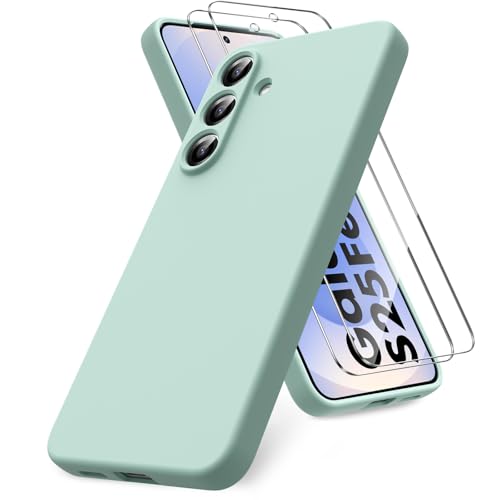 Vansdon for Samsung Galaxy S25 FE Case, Soft TPU Liquid Silicone Phone Case with 2 Screen Protectors, Military-Grade Protection Shockproof Slim Phone Cover-Mint Green
