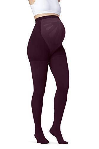 Image of JOBST Maternity Opaque Compression Waist High Pantyhose Stockings, Closed Toe, 15-20 mmHg Moderate Support for Swollen Legs During Pregnancy, Cranberry, Medium