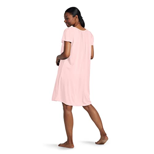 Miss Elaine Women's Short Tricot Nightgown, Flutter Sleeves and Premium Lightweight Fabric, Embroidered Neckline