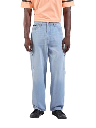 Image of The Indian Garage Co Men Baggy Solid Mid-Rise Cargo Jeans