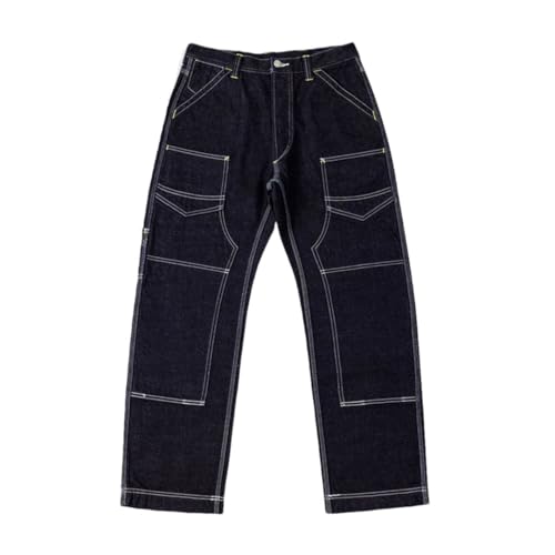 Men’S Japan Style Straight Fit Selvedge Denim Full Length Jeans Button Fly Midweight Retro Daily Wear Pants