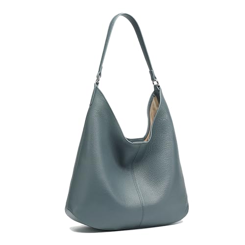 Grand sac d'épaule minimaliste en cuir, cabas bleu logeable