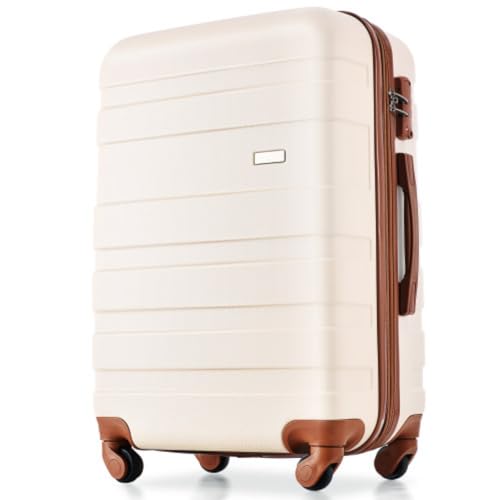 4-piece Luggage Set, Travel Luggage, 20", 24", 28" Suitcases and Expandable Travel Bag, ABS Hard Shell, 360-degree Spinner Wheels, Telescopic Handle, Ivory and Brown4