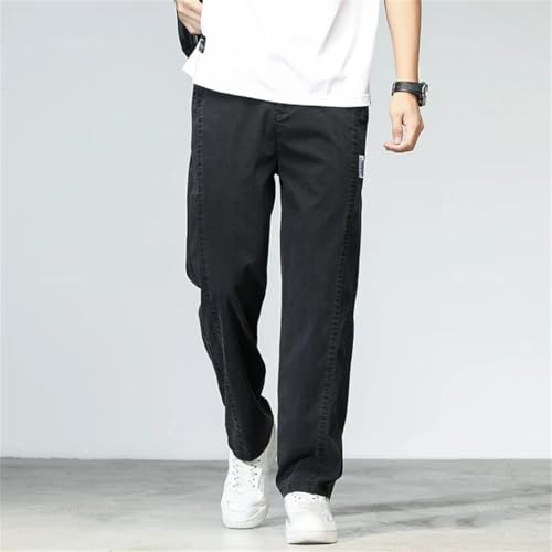 Men's Summer Thin Relaxed Jeans Elastic Waist Straight Fit Casual Pants Plus Size3