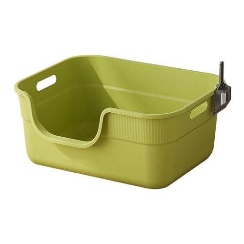 Generic 子猫トイレ ハイサイド設計 猫砂トレイ 砂の飛散抑制 ペット衛生用品 簡単な清掃 猫用サンドボックス 専用シャベル付き ウサギ用トイレ 低い入り口 ハムスター用トイレ 軽量でポータブル 初めて猫を飼う方やアパートでの単身生活に適用, 緑