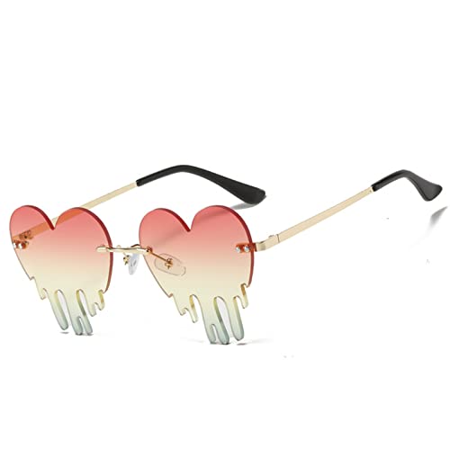 LASPOR Melting Heart Sunglasses for Women Men Rimless Love Dripping Party Glasses Gold Metal Frameless Tear Drop Eyewear