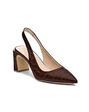 JeimPoey Womens Slingback Chunky Heels Point Toe Pumps Shoes Block Heel Summer Sandals Low Heel Party Shoes, Brown, Size 6.5