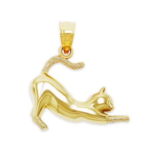 Gold Cat in Heart Charm - 10 Karat Solid Gold - Animal Pendant