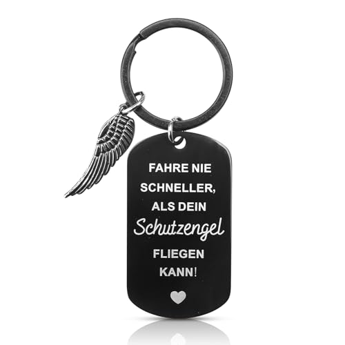 APOMOONS Schlüsselanhänger Auto Schutzengel Führerschein Bestanden Geschenk Fahr Vorsichtig Anhänger mit Gravur Drive Safe Motorrad Engel Glücksbringer für Autofahrer Männer Frauen Freunde
