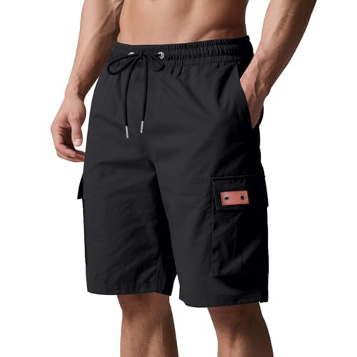 Image of Men's Cargo Shorts Elastic Waist Outdoor Loose Fit Sport Shorts Summer Joggers Casual Short with Multi-Pocket
