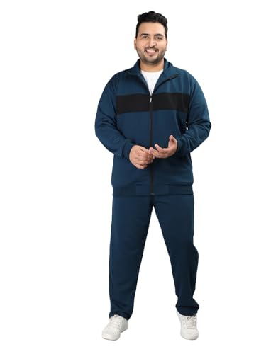 Image of CHKOKKO Mens Plus Size High Neck Winter Tracksuit Full Zip Jacket with Elastic Waist Lower Warm Soft Jogging Suit Activewear Set for Gym Running and Casual Wear