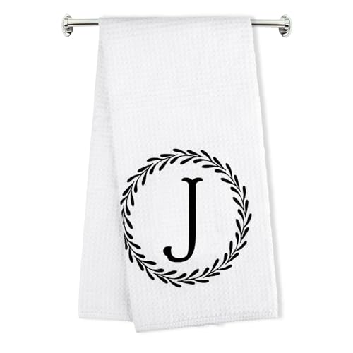 Z-synka Monogrammed Hand Towels Name Ini-tial Letter J Kitchen Towels,Personalized Gifts for Women Wife Mom,Monogram Dish Towel Decorative Tea Towel 17x23 Inch,for Kitchen Bathroom