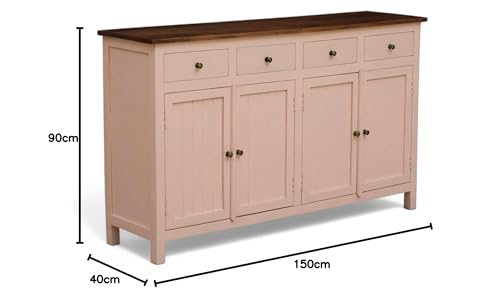Image of Solid Wood Madrid (L) Sideboard for Living Room | Kitchen Storage Cabinet | Crockery Storage Unit | Storage Cabinet (Finish- Scratch Resistant Tubaq Top and Rosette Pink)
