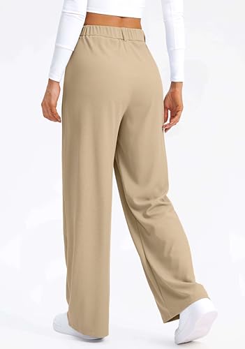 SANTINY Wide Leg Pants Woman Elastic High Waisted Waffle Knit Slacks Business Casual Work Pants Pleated Trousers with Pockets3