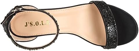 J's.o.l.e Women's Sparkly Open Toe Low Block Heel Rhinestone Dress Sandals Wedding Shoes for Bride Black US Size 8.5 | Image 4