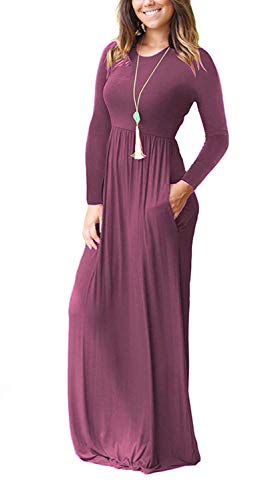 Image of AUSELILY Women's Classic Long Sleeve Dress Loose Plain Long Casual Maxi Dresses with Pockets 2026