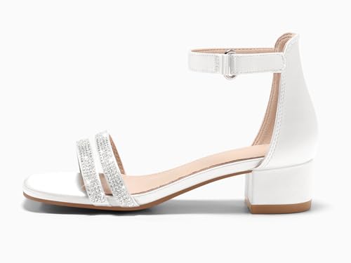 Image of Coutgo Girls Dress Shoes Sandals Chunky Low Heels Rhinestone Strap Flower Girl Wedding Party Shoes