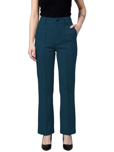 Image of Women's High Waist Formal Straight Fit Trousers Premium Stretch Office Pants Front Pleated Design Smart Workwear Bottom for Office, Casual & Business Wear