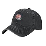 HJFCZH Casquette de baseball noire pour adulte   Style vintage   Motif fleur de lotus rose   Pour homme et femme   Confortable et réglable, noir, Taille unique