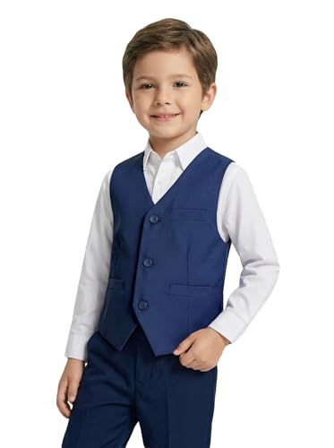 Addneo Vest for Boys Baby Kids Formal Tuxedo Dress Suit Vest Navy Blue Wedding Ring Bearer Outfit Slim Fit Vest Kid Boys Toddler Vests Size 3T