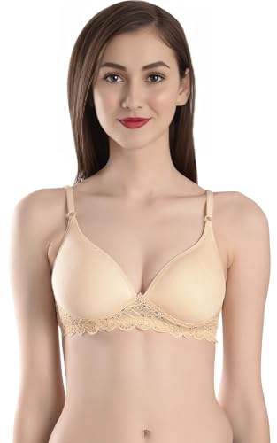 Image of FIMS - Fashion is my style Women Cotton Blend Lace Lightly Padded Bra Seamless Beige Size 36B