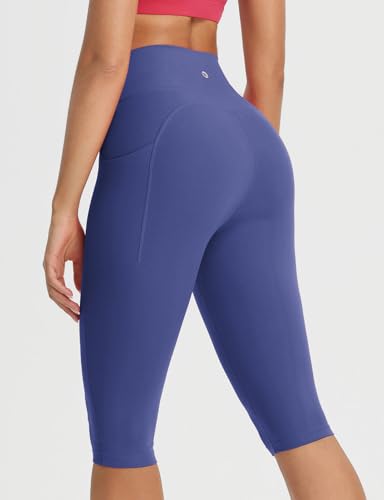 Image of baleaf Capri Leggings for Women Knee Length Yoga Workout Capirs Leggings with Pockets Tummy Control Stretch