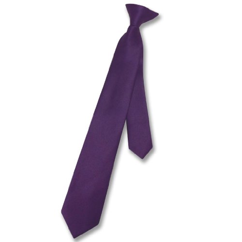 Vesuvio Napoli Boy's CLIP-ON NeckTie Solid EGGPLANT PURPLE Color Youth Neck Tie