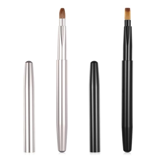 2Pcs Retractable Lip Brush Lipstick Brush with Cap Lip Liner Brushes Applicators Flat Lips Balm