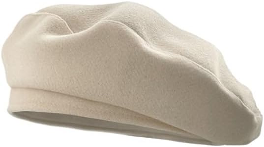 Beige Woolen Beret is Versatile Warm Adjustable Hat for Women in Winter