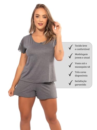 Kit 2 Pijamas Short Doll Confortáveis em Viscose Manga Curta em Renda (GG, Azul Marinho/Vinho)