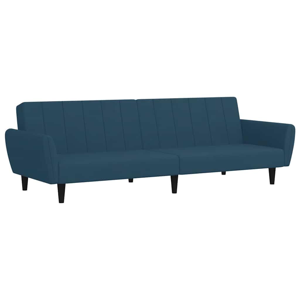 Sofá cama azul de terciopelo con respaldo ajustable para salón
