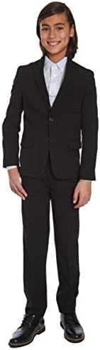 Calvin Klein Boys Flat-Front Bi-Stretch Dress Pant, Straight Leg Fit & Hemmed Bottom, Belt Loops & Functional Front Pockets, Black, 14 - 4