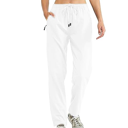 Ozmmyan Women Stretch Quick Dry Pants with Zipper Pockets 2025 New Active Hiking Pant Elastic Waist Full Length Sweatpants White,X-Large