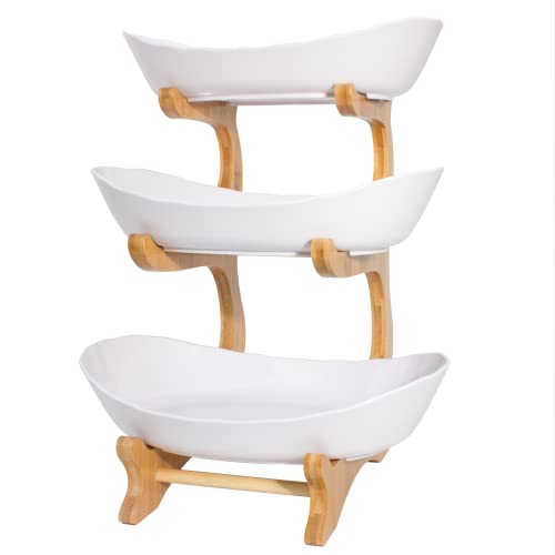Support de Corbeille à Fruits à 3 étages, Corbeille a Fruit, Grande Panier a Fruit et Légumes avec Bambou Support, Porte-Fruits Plateaux de Service ​pour Gâteaux Fêtes Dessert