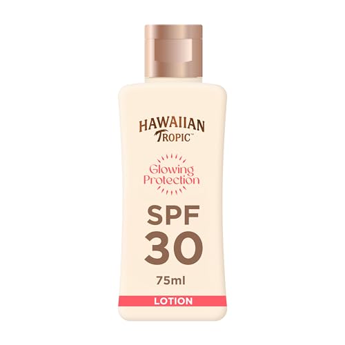 Hawaiian Tropic Lozione Solare Protettiva Illuminante, Crema Solare SPF 30 UVA e UVB Resistente all'Acqua, Lozione Solare dal Profumo Tropicale, con Burro di Karité, Formato da Viaggio, 75 ml