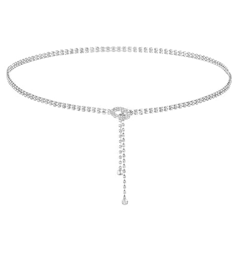 Rhinestone Chain Belt for Women, Crystal Sparkle Dress Belt Thin Bling Waist Belt for Wedding Prom Evening Gowns Accessories