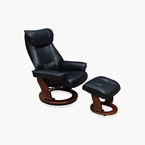 Image of Home Centre Silas Faux Leather 1-Seater Revolving Recliner with Footstool - Black