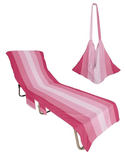 Pink Ombre Beach Lounge Chair Towel Cover, Soft Chaise Lounge Towel with Side Pockets Patio Pool Chairs Cover for Beach/Pool Sunbathing 29x85 Gradient Pink Woods Farmhouse