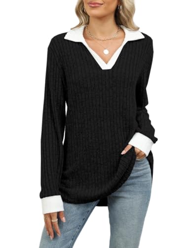 Image of Womens Long Sleeve Shirts Fashion Fall Tops Blouses Sweater Dressy Business Casual Outfits